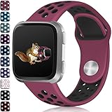 Wepro for Fitbit Versa Bands Sport Silicone Replacement Breathable Strap Bands for New Fitbit Versa Smart Fitness Watch, Small, Fuchsia on Black