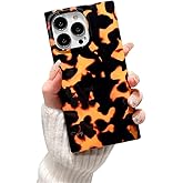 Omorro Compatible with iPhone 16 Pro Rectangle Case for Women Girls Bling Glossy Leopard Tortoise Shell Pattern Luxury Amber Edge Flexible Soft Protective Cover Girly