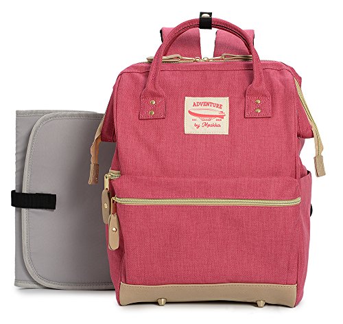 Wide Open Designer Baby Diaper Backpack By Moskkaâ€“Travel Bag, Nappy Tote Bag w/ Stroller Straps, Changing Pad & Insulated Pocket For Girl â€“ Pink