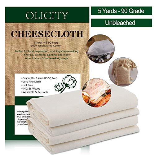 Olicity Cheesecloth, Grade 90, 45 Square Feet, 100 Unbleached Cotton