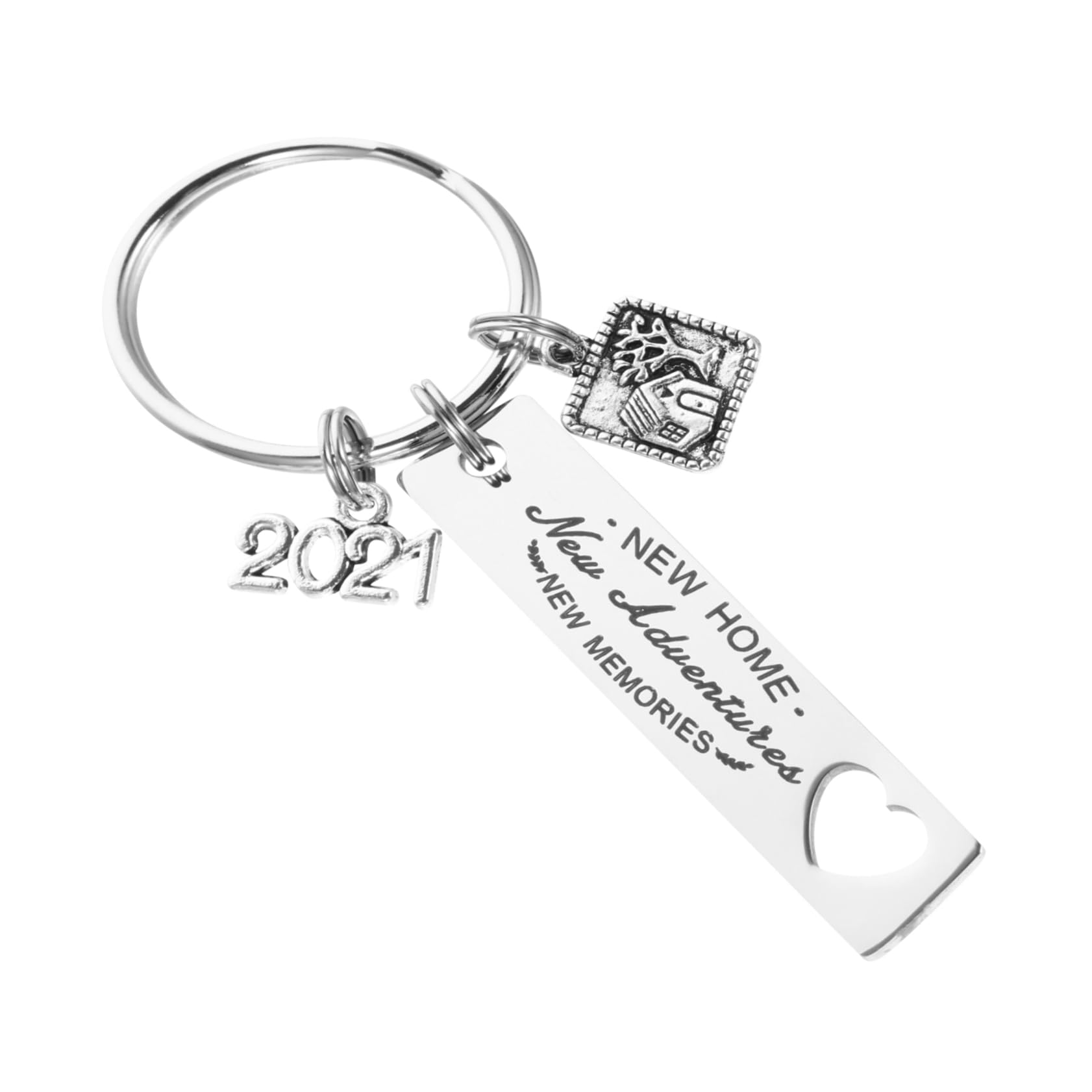 Amosfun 2021 New Home Keychains Our First Home Keyring New Adventure Memories Key Holder Bag Purse Pendant Charms Housewarming for Homeowner Closing Jewelry (Silver)