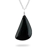 CRYSTALINES Natural Black Onyx Gemstone Pendant Necklace, Adjustable Silver Chain, Handmade Dainty Jewelry, Healing Crystal, Cabochon Stone, Gift for Women, Size 18inch