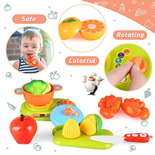 BeebeeRun Cutting Pretend Play Food with Clear BackPack, 41 Pcs Toy