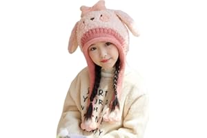 AMOFIA Knit Hats Winter Fleece Lining Skiing Winter Caps for Boys Girls Cute Animal Character with Warm Ear Flap