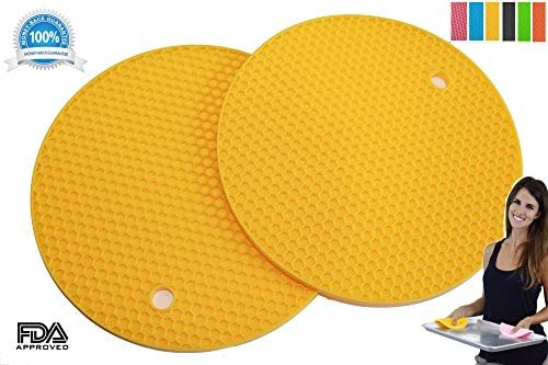 Pot Holders Set of 2 Premium Heavy Duty Multipurpose Silicone, Trivets, Jar Opener, Large Coaster, Spoon Rest, Flexible, Durable, Heat Resistant Mat (Yellow)