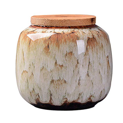 Ceramics Food Storage Jar Airtight with Natural Bamboo Lid, Tea Caddy Storage,Kitchen Food Storage Canister for Coffee,Tea,Spices and Nuts (Khaki)
