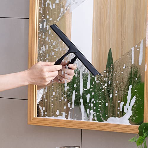 Ettori Shower Squeegee for Glass Doors, Squeegee for Shower Door, Window and Car Glass, Mirrors - All-Purpose Stainless Steel Squeegee, 10 Inches and Black