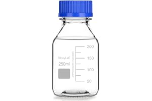 stonylab Glass Graduated Round Media Storage Bottles with GL45 Screw Cap, 250 ml, 1 Pack