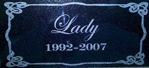 6" x 3" Name & Date Pet Memorial GRANITE Ornament Grave Marker Stone With Ornate Border 1