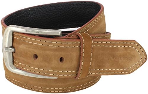 INGLESE Men Leather Belt, Light Brown Suede, 1.50'' width, Classic &amp; Fashionable