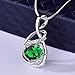GULICX Green Pendant Necklace Emerald Color Silver Tone Prong Round Stone