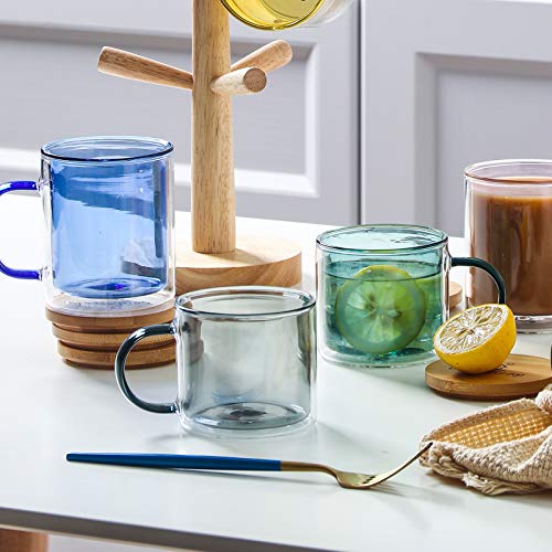 Farbe doppelwandige Gläser mit Griff und Deckel (275ml), Candiicap Thermogläser für Heißes & Kaltes Getränk, Kaffeegläser für Latte, Macchiato, Cappuccino, Cocktail, Tee