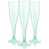 WDF 36 Pack Clear Green Plastic Champagne Flutes - 7OZ Green Champagne Flutes Plastic, Champagne Glasses Disposable for Party & Wedding