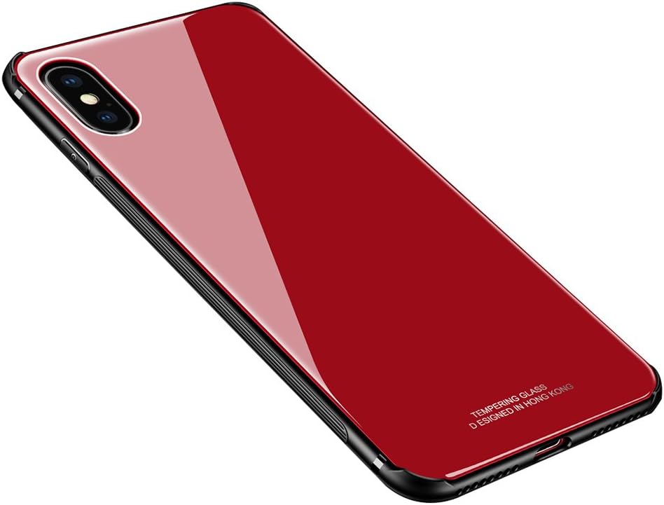 MAKAVO Case for iPhone Xs Max, Tempered Glass Back Cover Silicone Bumper Hybrid Anti-Scratch Shockproof Protective Hard Shell for Apple iPhone Xs Max 2018 (Red)