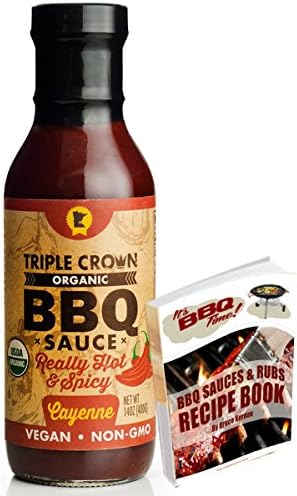 Cayenne BBQ Sauce 14oz Barbeque from Triple Crown BBQ Sauce USDA Organic Non GMO Gluten Free Vegan | Best for Chicken Sandwich Pork Ribs Beef | See Package for Free BBQ Book (Cayenne, 14oz)