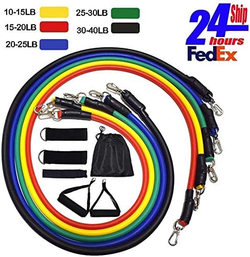 KOOLSOLY Exercise Resistance Bands with Handles Set – Include 5 Stackable Exercise Bands with Handles, Carry Bag, Legs Ankle Straps & Door Anchor Attachment Exercise Stretch Fitness Home Set