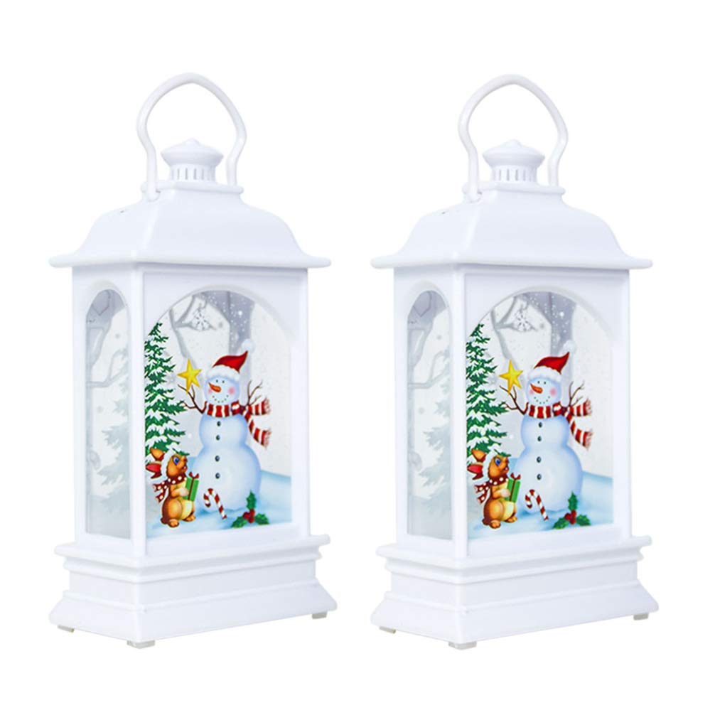 SOLUSTRE 2pcs Christmas Snow Globe Lantern 4.9 Inch Lighted Christmas Snow Globe with Swirling Glitter for Kids, Home Decoration (White Snowman)