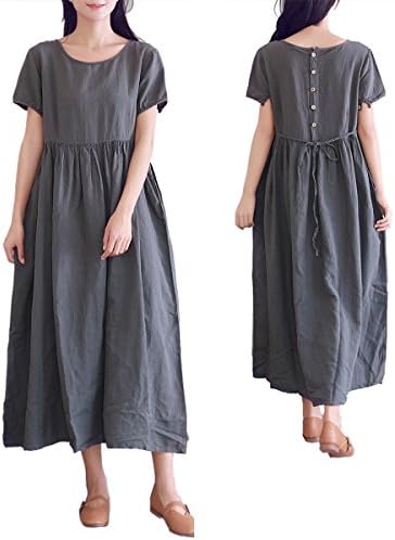 Eazon Women Dresses Casual Cotton Linen Dress Plus Size Maxi Dresses For Women