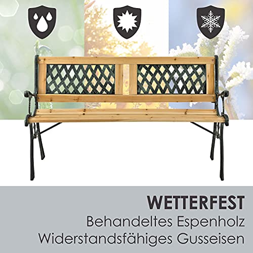 Juskys Gartenbank Sanremo - 2-Sitzer Holzbank mit Armlehnen & Rückenlehne - wetterfeste Sitzbank 122x54x73 cm - Seitenelemente aus Gusseisen – Bild 6