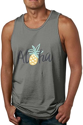 Elop Aloha Pineapple Loose Fit Relaxed 100% Cotton Men's Tank Top T-shirt M DeepHeather