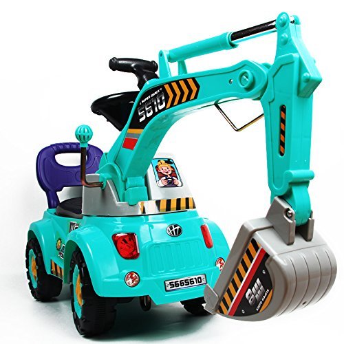 UPC 871168561081, Blue Digger scooter, Ride-on excavator, Pulling cart, Pretend play construction truck by POCO DIVO