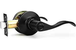 GOBEKOR 1 Pack Interior Privacy Door Handle with Lock Matte Black Door Lever for Bathroom and Bedroom Wave Style Door Handle 