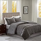 Ruched Fur Comforter Mini Set Grey Full/Queen