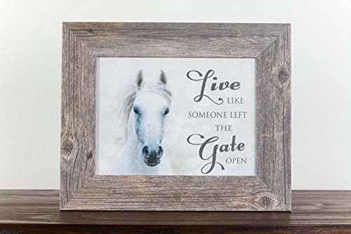 Summer Snow Live Like Someone Left The Gate Open Western Horse White Restored Framed Art (Driftwood Frame)