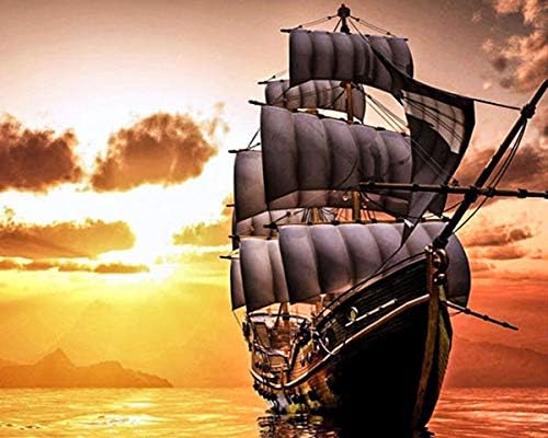 21secret 5D Square Diamond DIY Painting Full Drill Scenery Sailing Boat Going Out in The Morning Landscape Cross Stitch Home Decor Embroidery Art Kit by Number