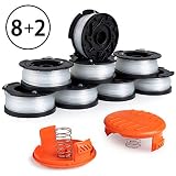 X Home Durable AF-100 Pre-Wound Spools and Caps Combo Set, Compatible with Most Black and Decker String Trimmers, Easy to Install, (8 x Spool + 2 x Cap)