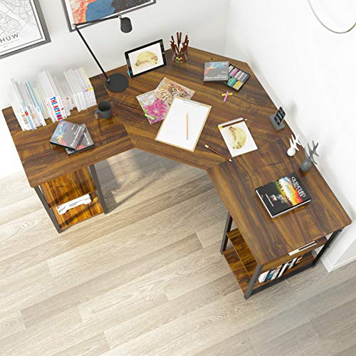 Elephance Large LShaped Computer Desk with Shelves, Corner Desk, Home