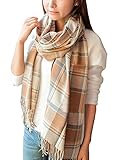 HIMONE Women's Fashion Large Lattice Long Shawl Big Grid Winter Warm Scarf Beige