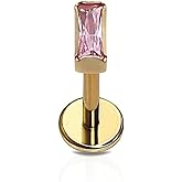 Cords Club Baguette Gem Flat Back Stud – ASTM-F136 Implant Grade Titanium - Push Pin Design for Sensitive Ears – Available in 18K Gold Plated & Titanium Silver (Single Earring)