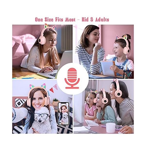 Kids-Headphones-Wireless-Light-Up-Cat-Ear-Bluetooth-Headphones-Over-Ear-Childrens-Foldable-Headphones-wMicrophone-for-Amazon-Fire-TabletLaptopiPad-Pink JYPS Kids Headphones Wireless Light Up Cat Ear Bluetooth Headphones Over Ear Childrens Foldable Headphones w/Microphone…