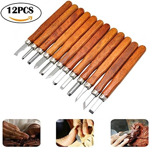 12 Pack Wood Carving Tools, Fans Handmade Woodcut Tools, Professional Wood Craft Chisels Knife, Carving Handmade DIY Tool for Sculpture Handle Wax, Carving Pottery