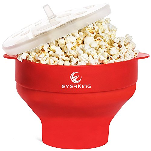 EverKing Microwave Air Popcorn Popper,Silicone Popcorn Maker,Collapsible Popcorn Bowl,Hot Air Popcorn Maker,Healthy Machine No Oil Needed, BPA PVC Free With Lid and Convenient Handles