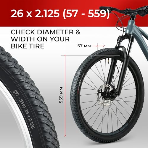 Fincci MTB 26 Tyres – Folding Tyre Set 26 x 2.1 Inches Inner Tube 26 x 2 x Schrader, Pair Cupar 26 Bike Tyres, for Mountain Bike, Racing Bike, Full Electric Bicycle 57-559