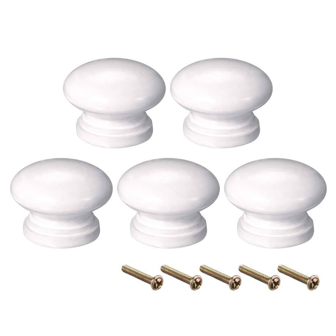 sourcing map Round Wood Knobs,5Pcs 34mm Dia Cabinet Furniture Kitchen Pulls Handles for Cupboard Table, White