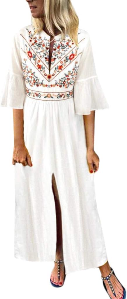 JURTEE Fashion Women's Dress Ladies Vintage Party Printed Flare Half Sleeve A-Line Dress Festive Gift