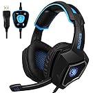 New Updated SADES Spirit Wolf 7.1 Surround Stereo Sound USB ComputerGaming Headset with Microphone,Over-the-Ear Noise Isolating,Breathing LED Light For PC Gamers (Black Blue)