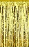 DANIRZE 3' X 8' (36" X 96") 3 ft X 8 ft. Metallic Gold Foil Fringe Curtains Door Window Curtain Party Decoration (2-Pack, Gold)