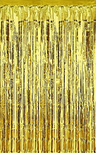 DANIRZE 3' X 8' (36" X 96") 3 ft X 8 ft. Metallic Gold Foil Fringe Curtains Door Window Curtain Party Decoration (2-Pack, Gold)