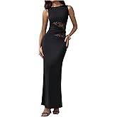 GORGLITTER Women's Lace Patchwork Maxi Dresses Elegant Classy Sleeveless Birthday Dinner Cocktail Formal Prom Dress