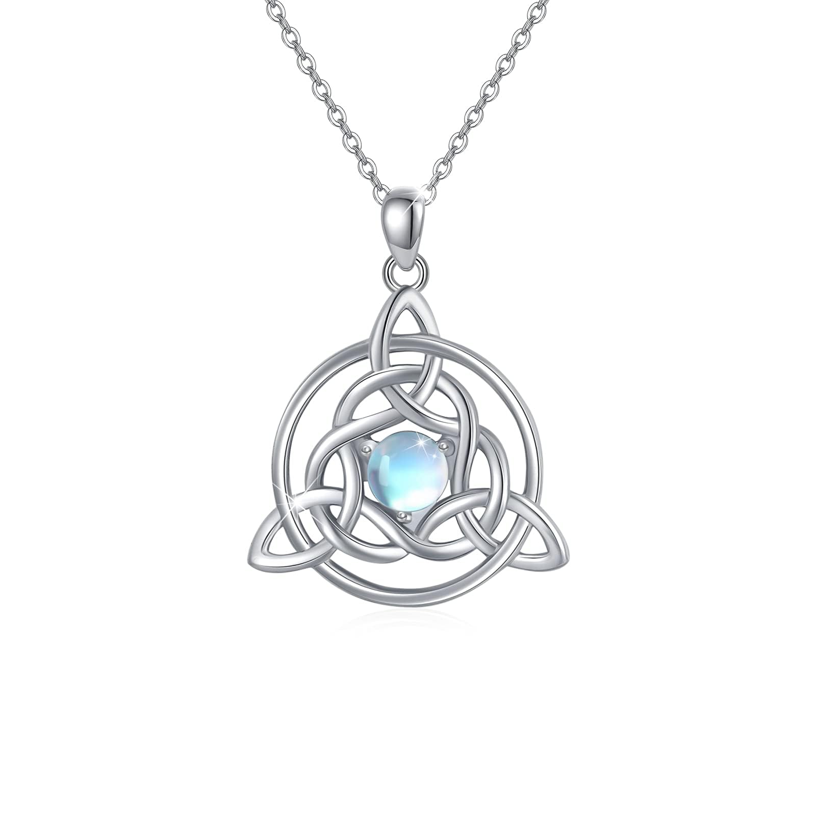 OHAYOO Moonstone Necklace 925 Sterling Silver Opal Pendant Necklace Celtic Knot Chain Moonstone / Opal Jewellery Gifts for Women Girls, M, Sterling Silver, Moonstone