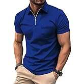 ZITY Mens Polo Shirts Quarter Zip Shirts Casual Classic Lightweight Short Sleeve Golf Collared Shirt with Pocket