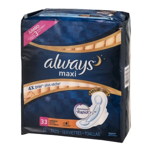 ALWAYS MAXI PADS OVERNIGHT – 33 CT