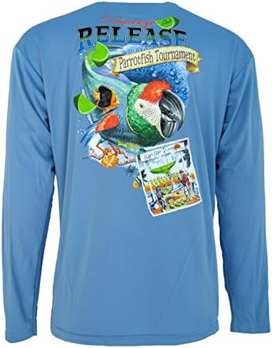 Long Sleeved Mens Cooling Performance Fishing Shirt UPF 30 (XL, Light Blue Parrotfish)