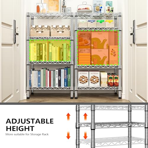 M MZG 4 Tier Metal Shelving Unit, Load Capacity 454 kg, Adjustable Shelves for Garage, Storage, Laundry and Kitchen, Studio, Chrome, 30 x 55 x 100 cm