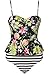 Cupshe Fashion Women's Floral Printing Top Stripe Bottom Falbala Bikini Set Tankini Swimsuit