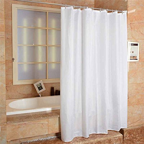 2 UR DOOR Pure White Mould Proof and Mildew Resistant Shower Curtain - Polyester Shower Curtain Liner with 12 Hooks - Water Repellent and Whashable for a Fresh and Clean Bathroom 180 x 180cm